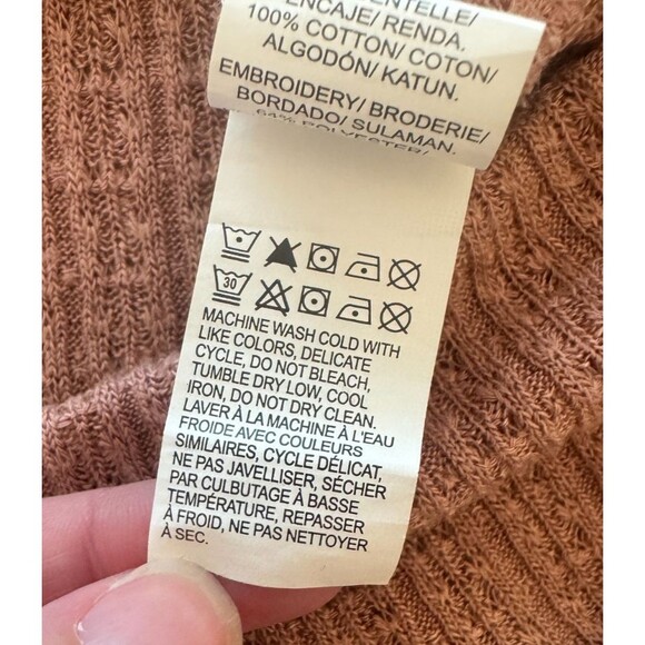 Lucky Brand Blouse Size M Pink Henley V-Neck Pleated Lace Romantic Boho Peasant - Picture 9 of 12